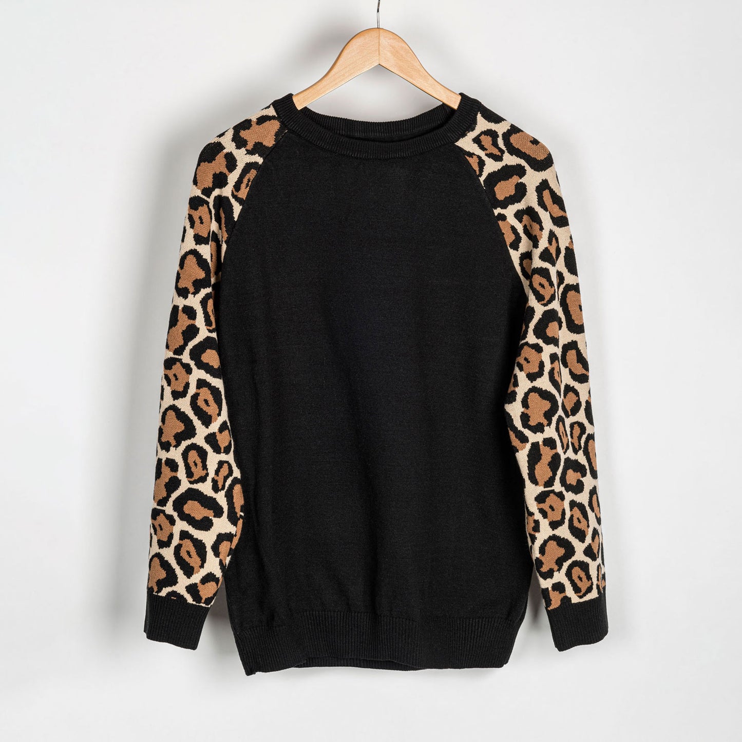 Contrast Animal Print Soft Knit Long Sleeve Sweater
