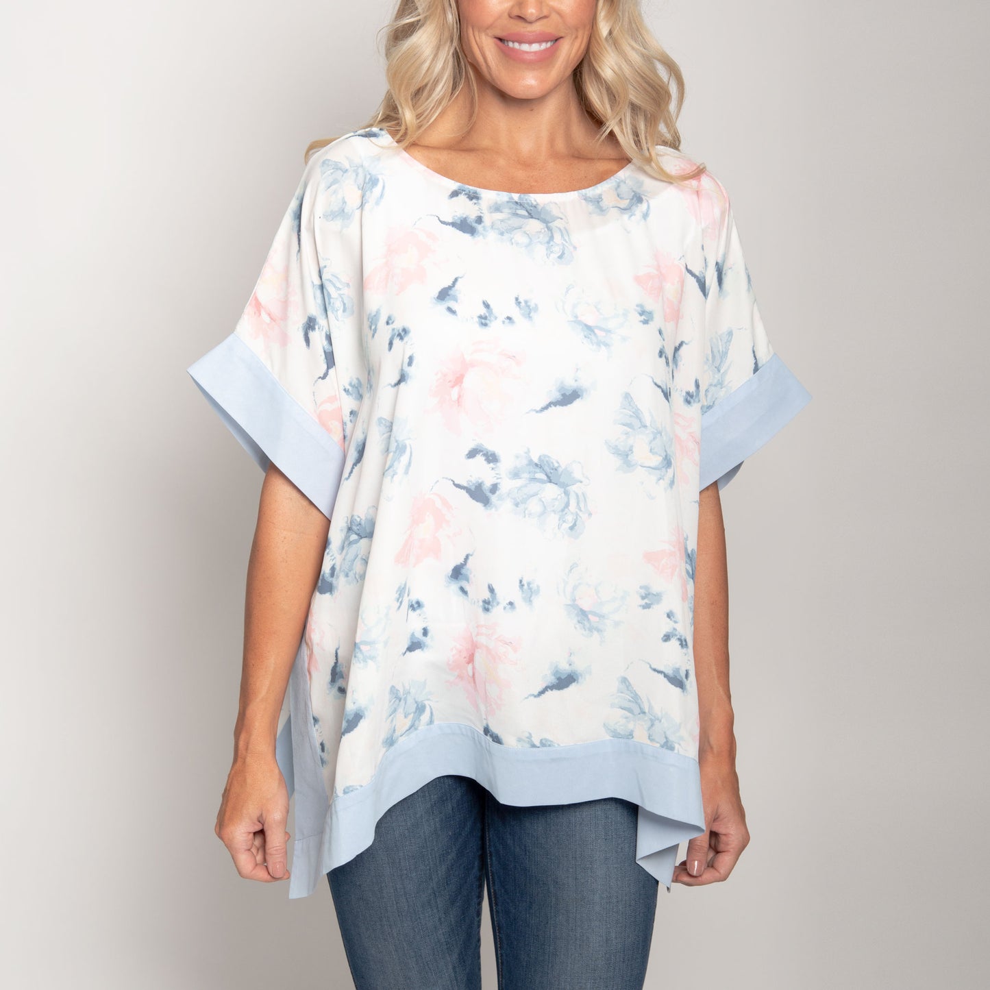 Rae One Size Sheer Short Sleeve Boat Neck Poncho Top