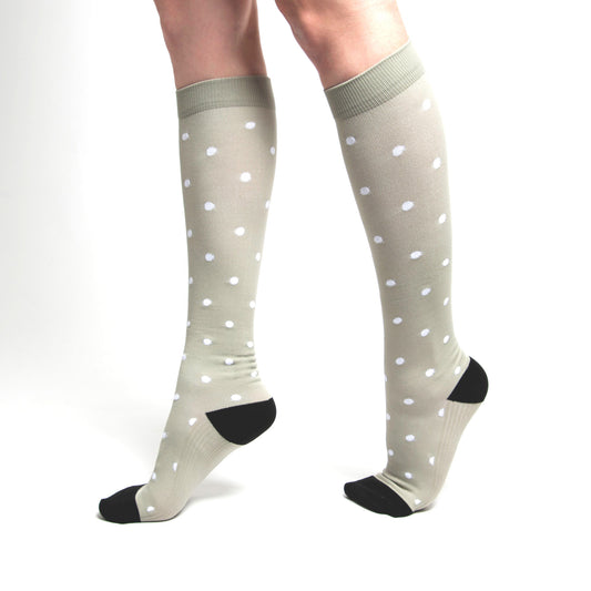 Grey Polka Dot Knee High 15-20mmHg Compression Socks