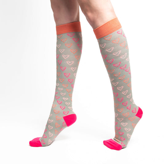 Pink Hearts Knee High 15-20mmHg Compression Socks