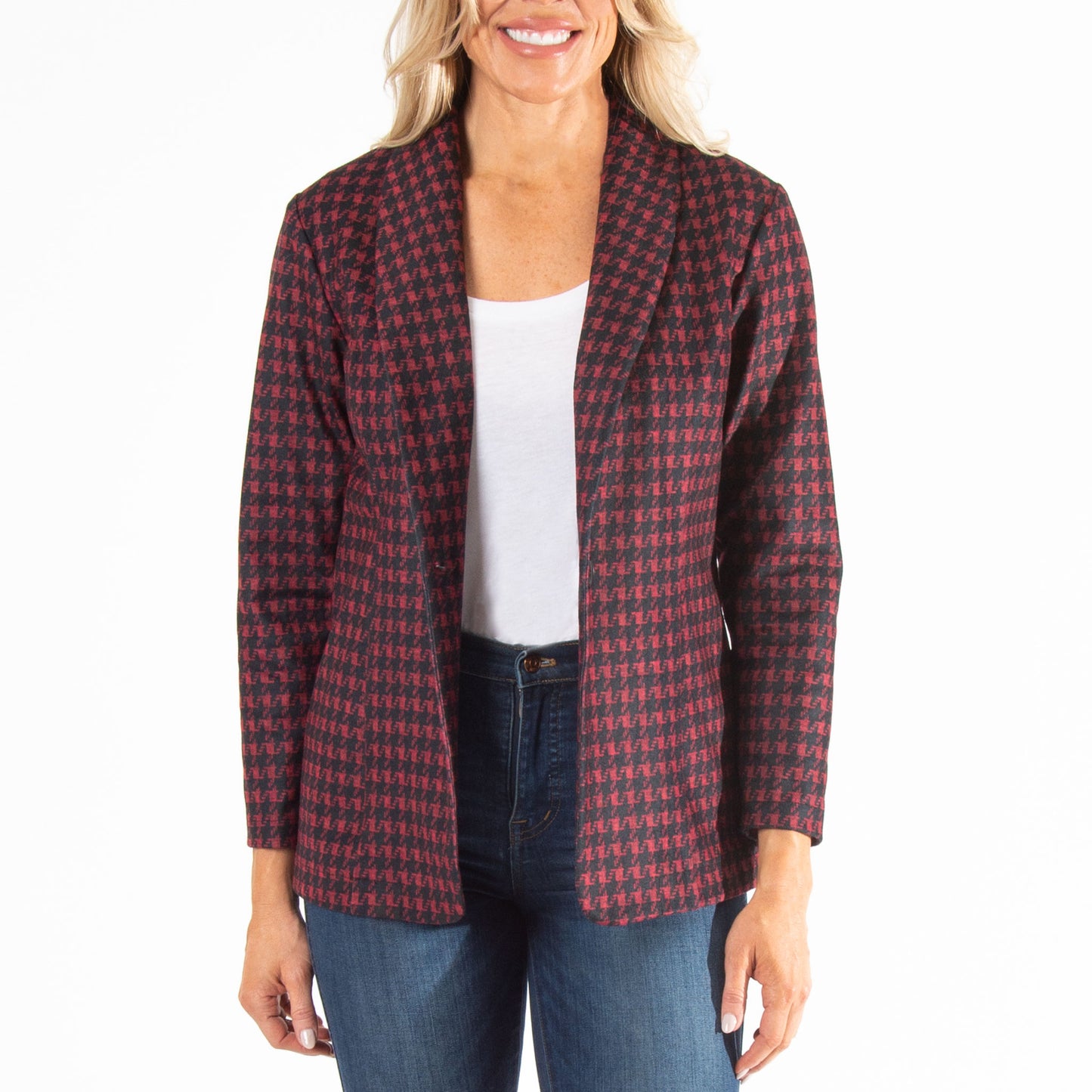 Nadia Long Sleeve Houndstooth Stretch Blazer