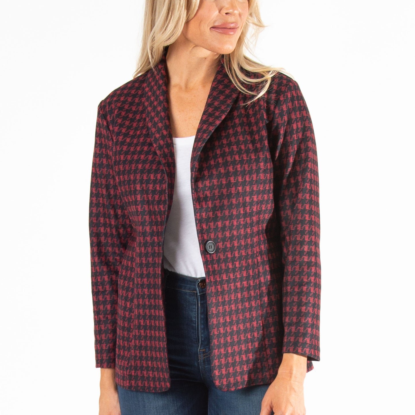 Nadia Long Sleeve Houndstooth Stretch Blazer
