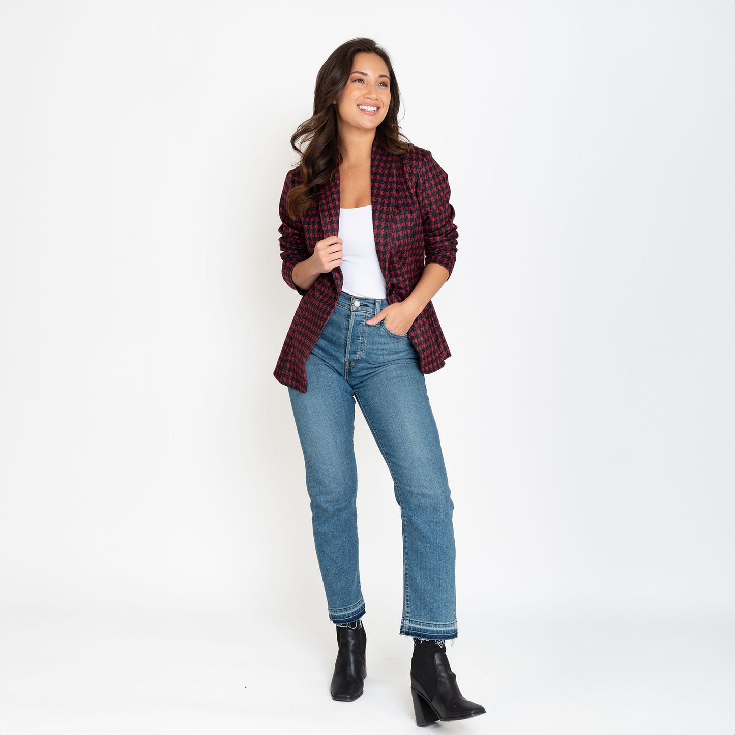 Nadia Long Sleeve Houndstooth Stretch Blazer