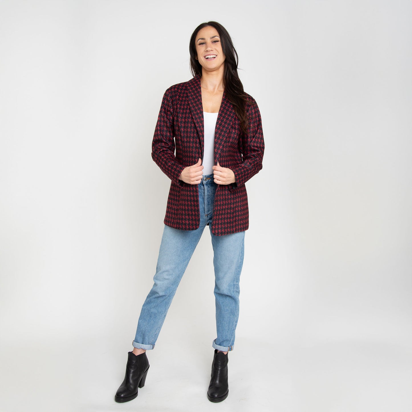Nadia Long Sleeve Houndstooth Stretch Blazer