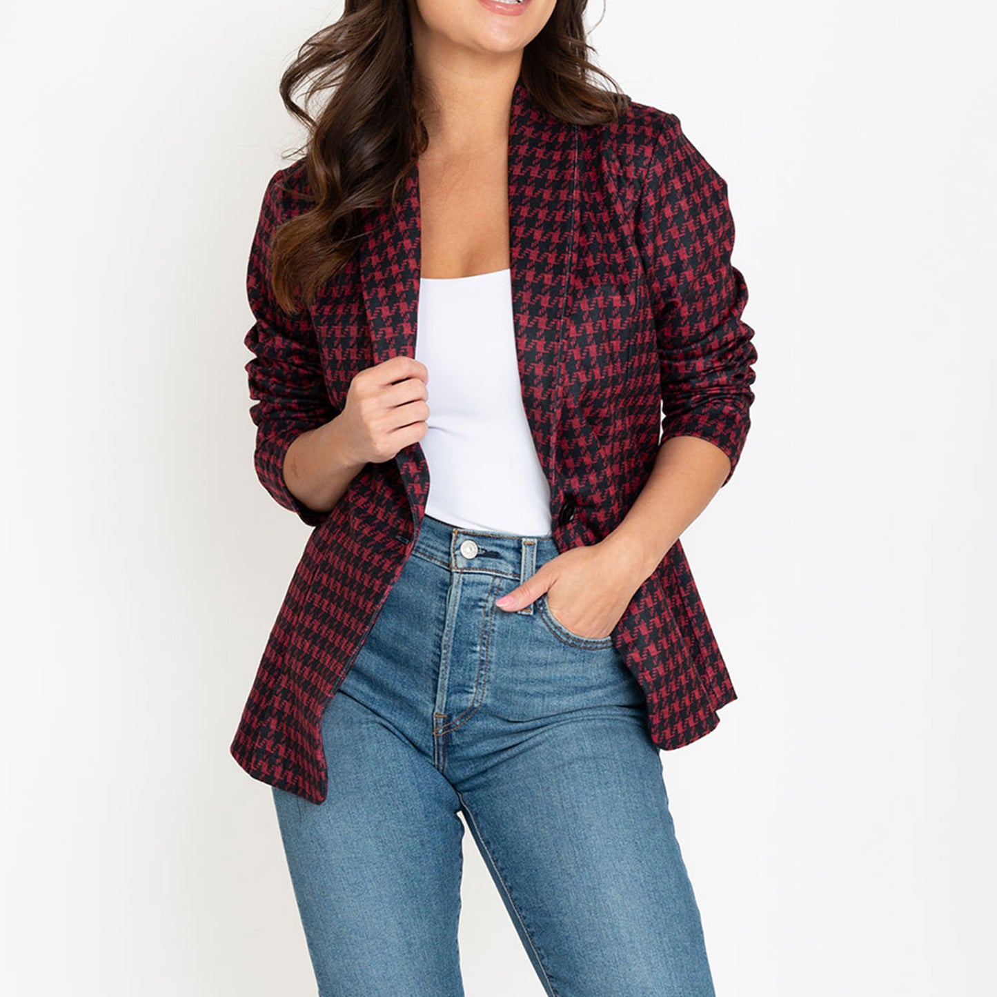 Nadia Long Sleeve Houndstooth Stretch Blazer