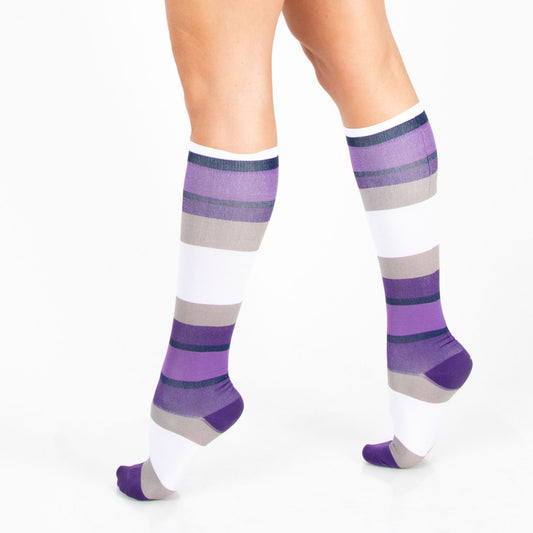 Purple Thick Stripe Knee High 15-20mmHg Compression Socks