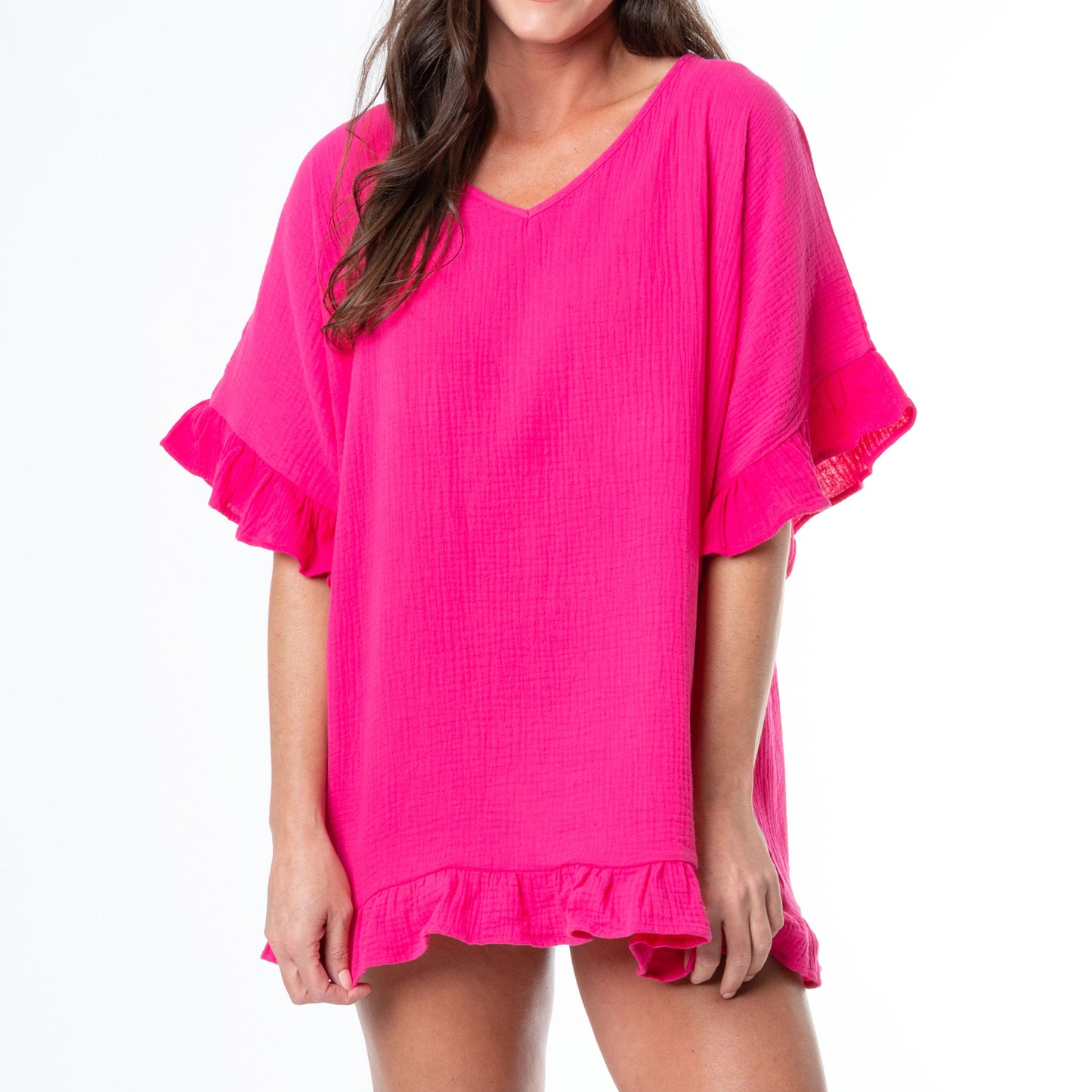 Demi One Size Ruffle Cotton Swimsuit Cover Up