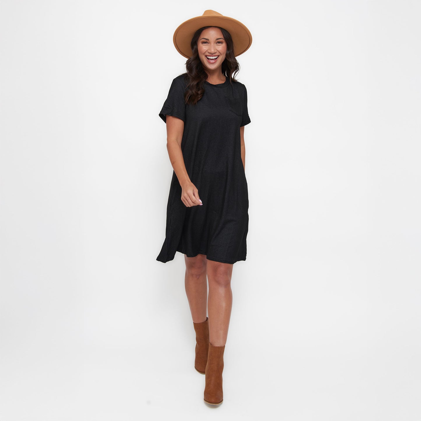 Linzey Stretch Denim Knee Length Tunic Dress