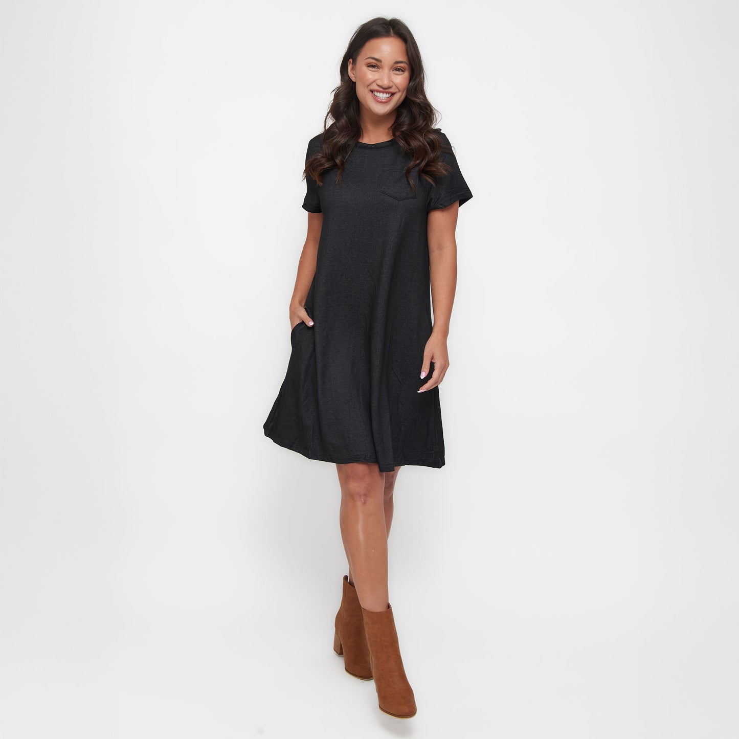 Linzey Stretch Denim Knee Length Tunic Dress