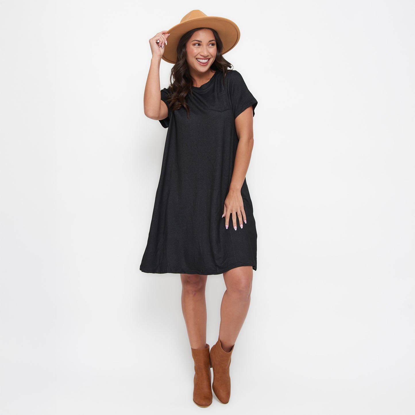 Linzey Stretch Denim Knee Length Tunic Dress