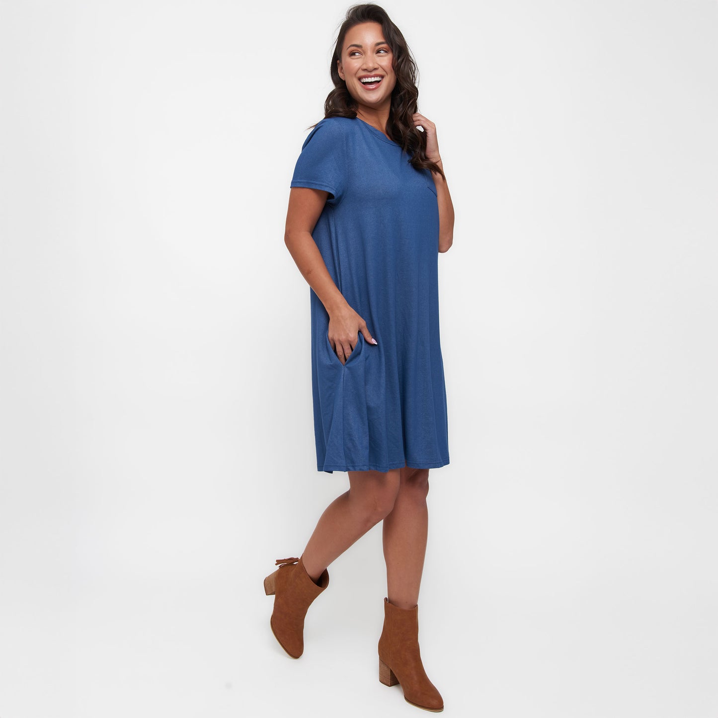 Linzey Stretch Denim Knee Length Tunic Dress