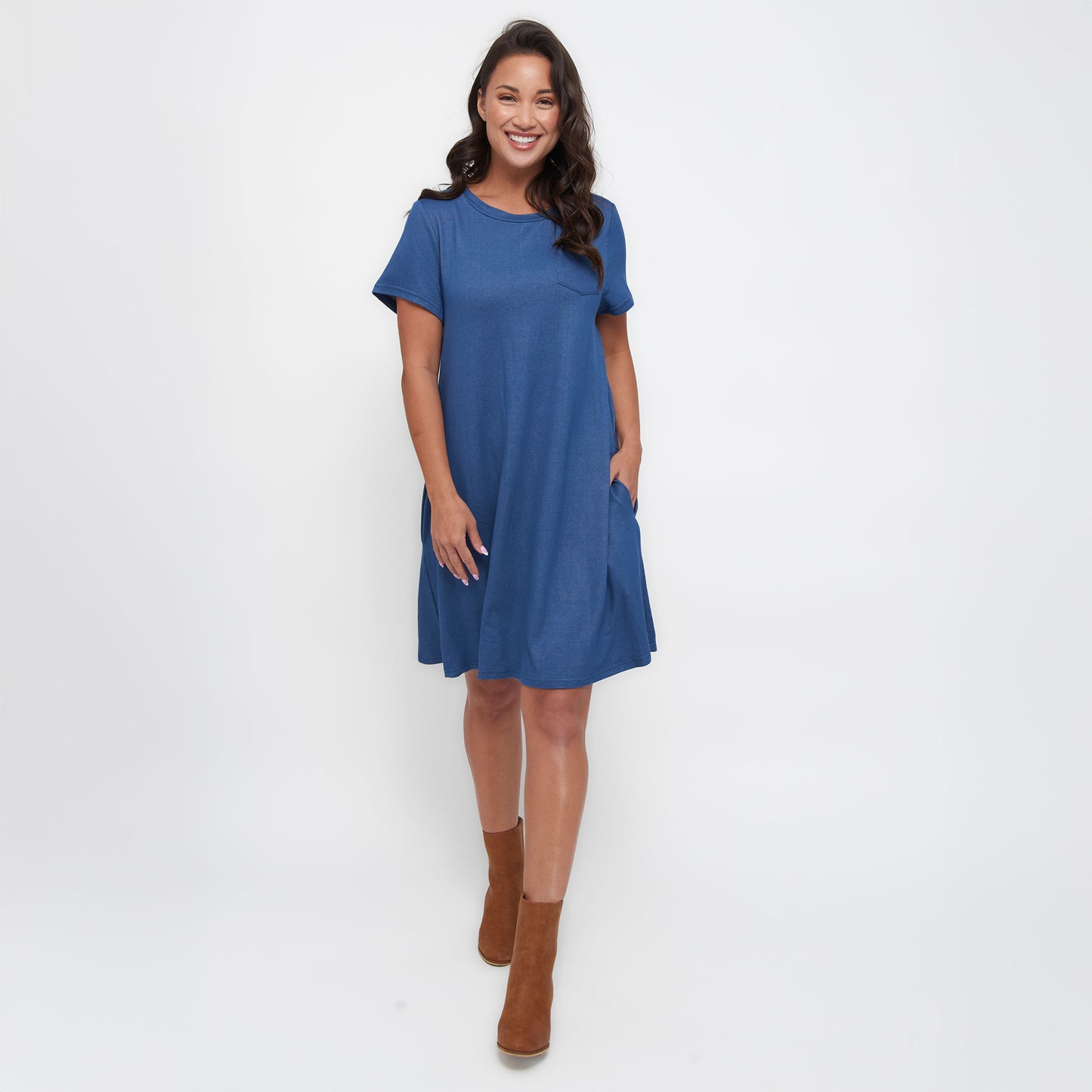 Linzey Stretch Denim Knee Length Tunic Dress