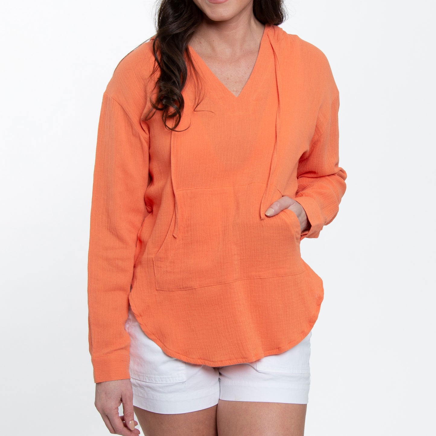 Resortwear Monroe Cotton Gauze Long Sleeve Hooded Pullover