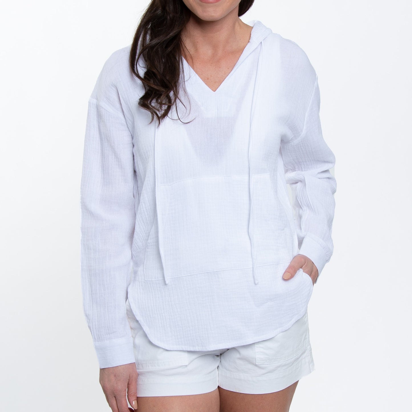 Resortwear Monroe Cotton Gauze Long Sleeve Hooded Pullover