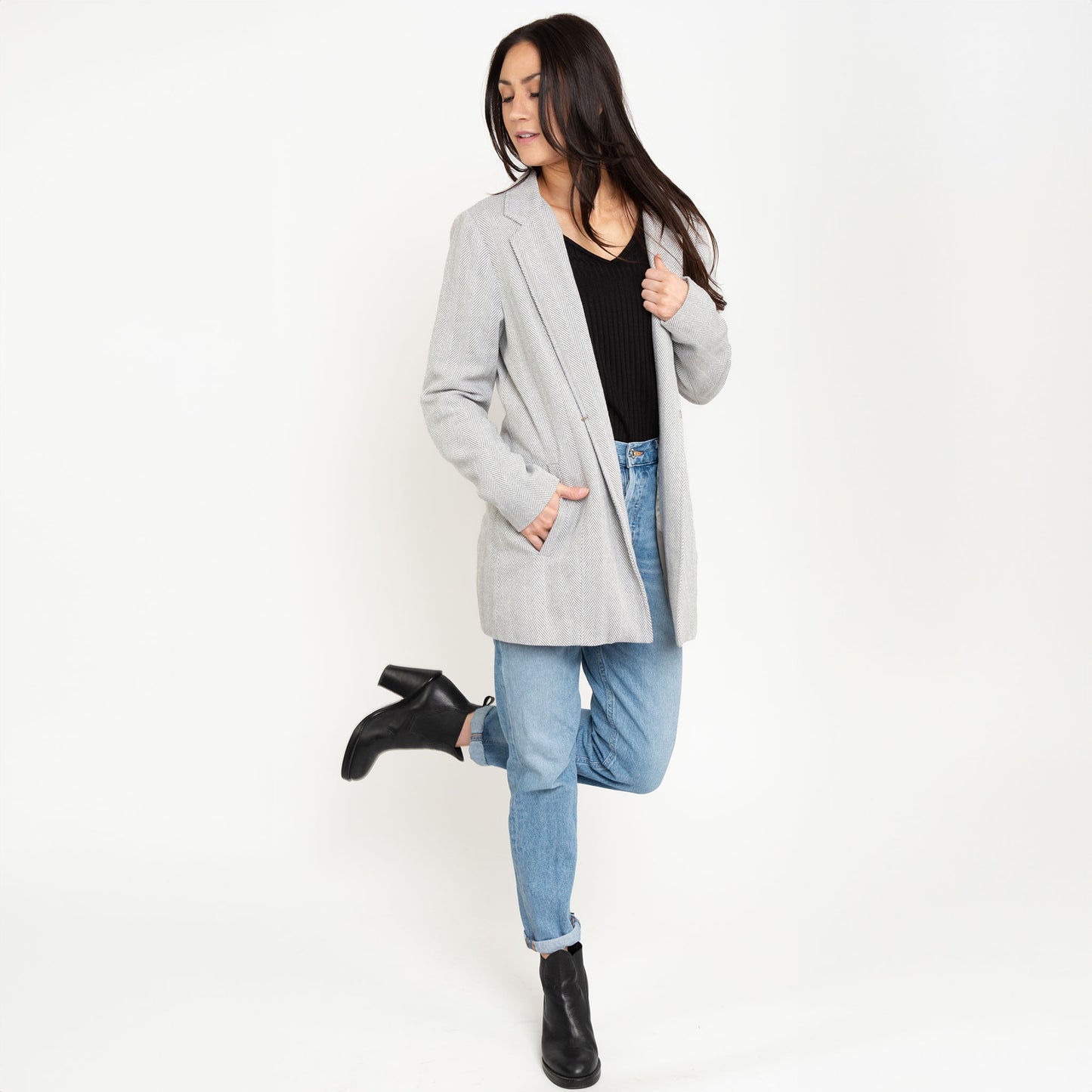 Archer Long Sleeve Herringbone Long Length Blazer