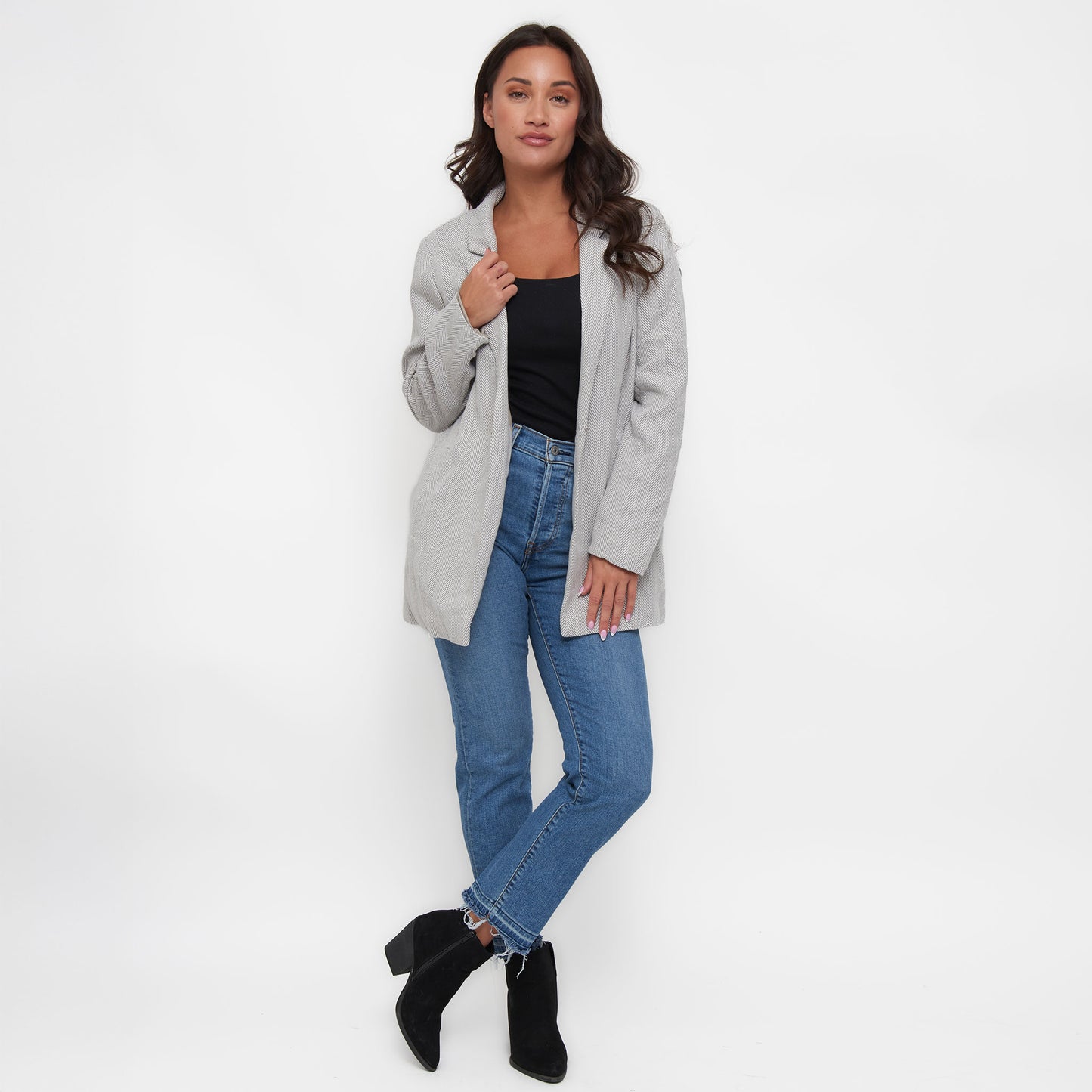 Archer Long Sleeve Herringbone Long Length Blazer