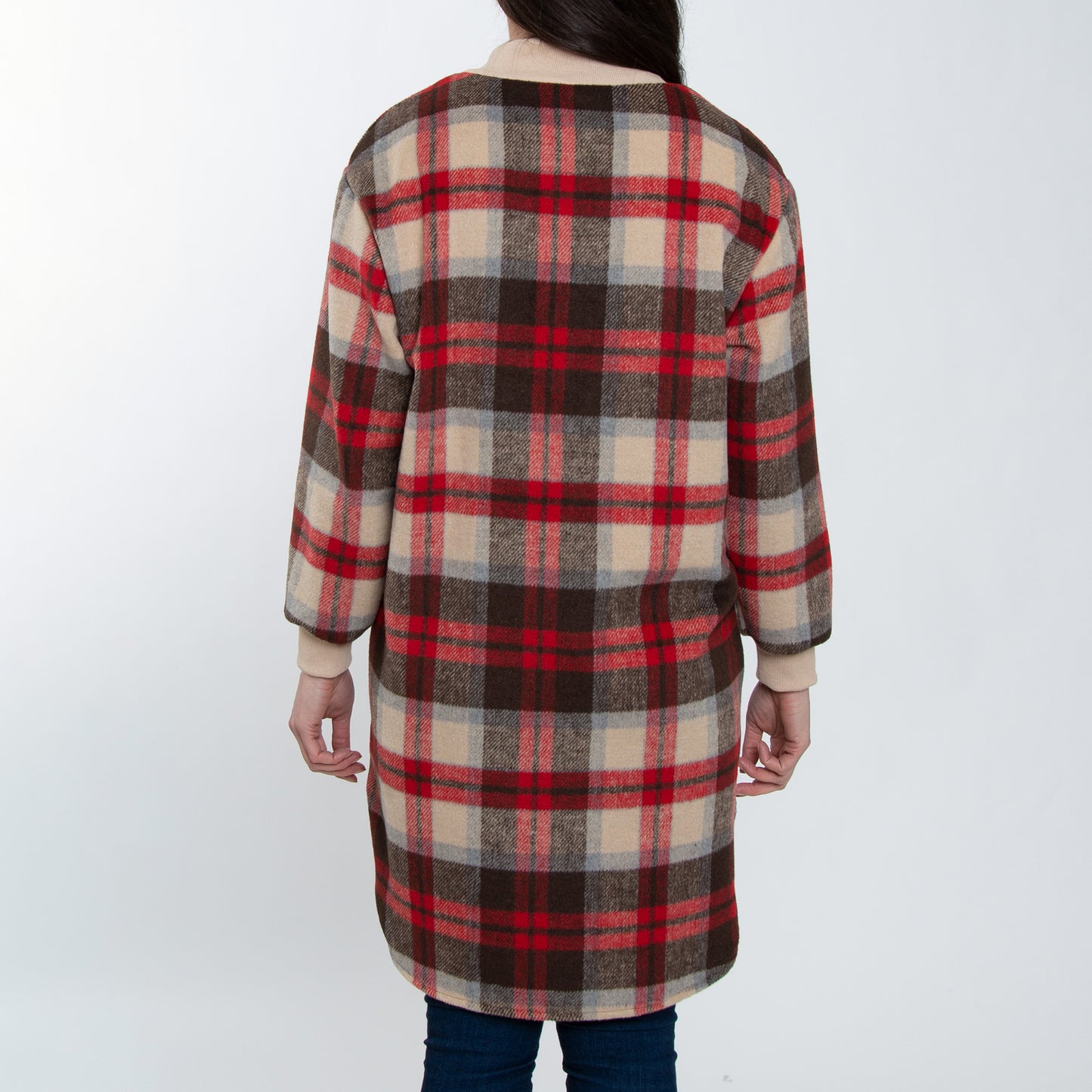 Arlo Long Sleeve Brushed Twill Button Up Long Plaid Shacket