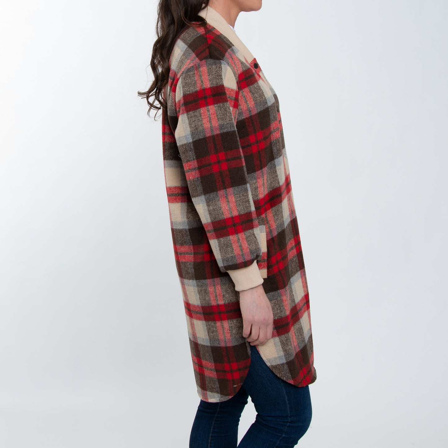 Arlo Long Sleeve Brushed Twill Button Up Long Plaid Shacket