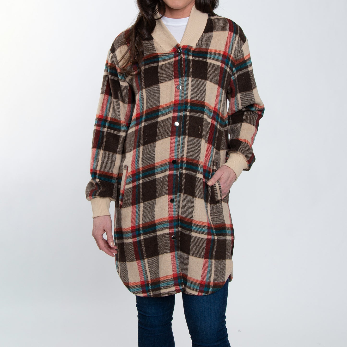 Arlo Long Sleeve Brushed Twill Button Up Long Plaid Shacket