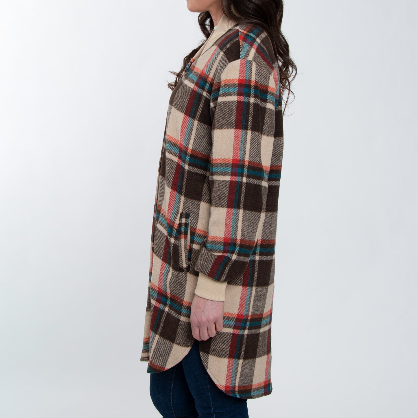 Arlo Long Sleeve Brushed Twill Button Up Long Plaid Shacket