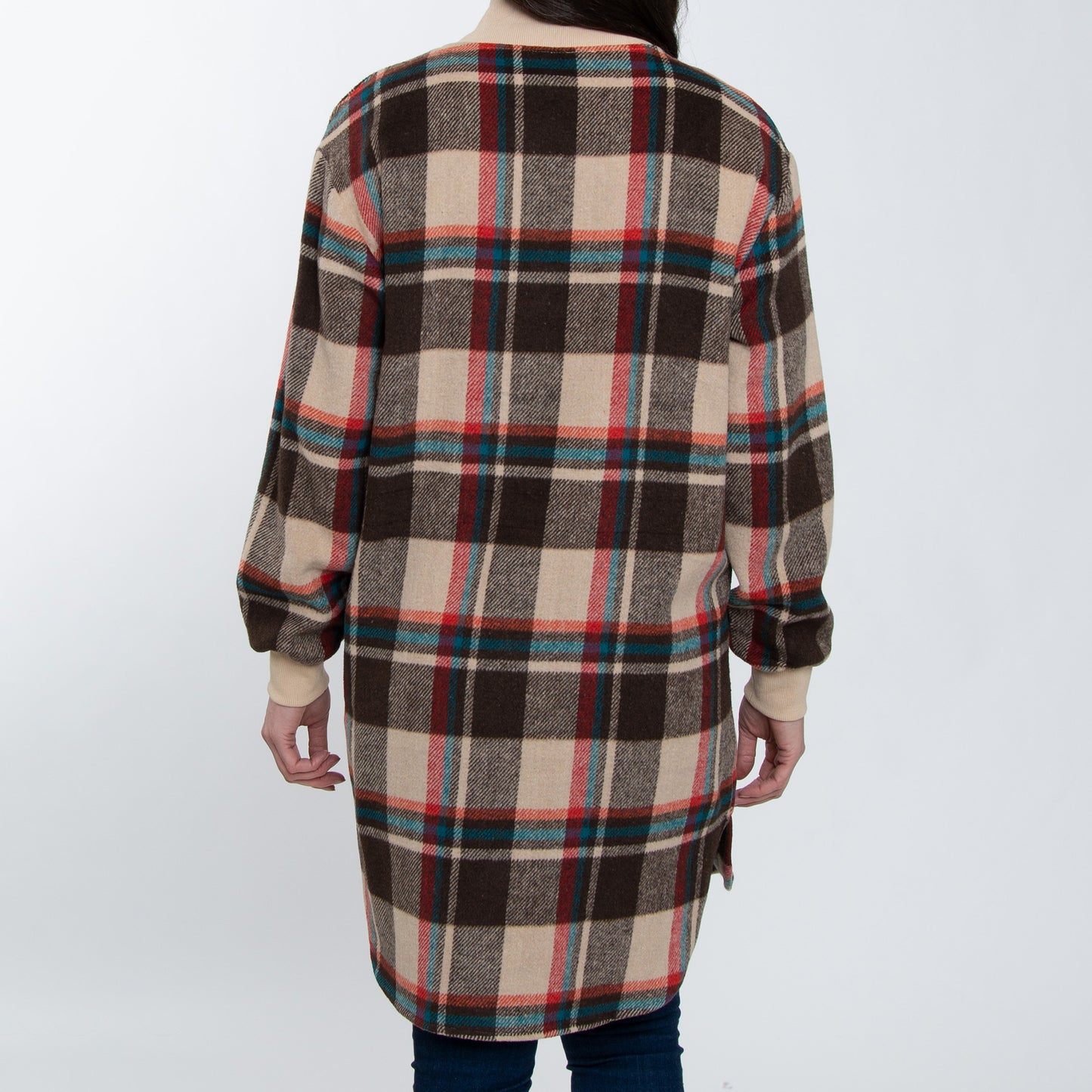 Arlo Long Sleeve Brushed Twill Button Up Long Plaid Shacket