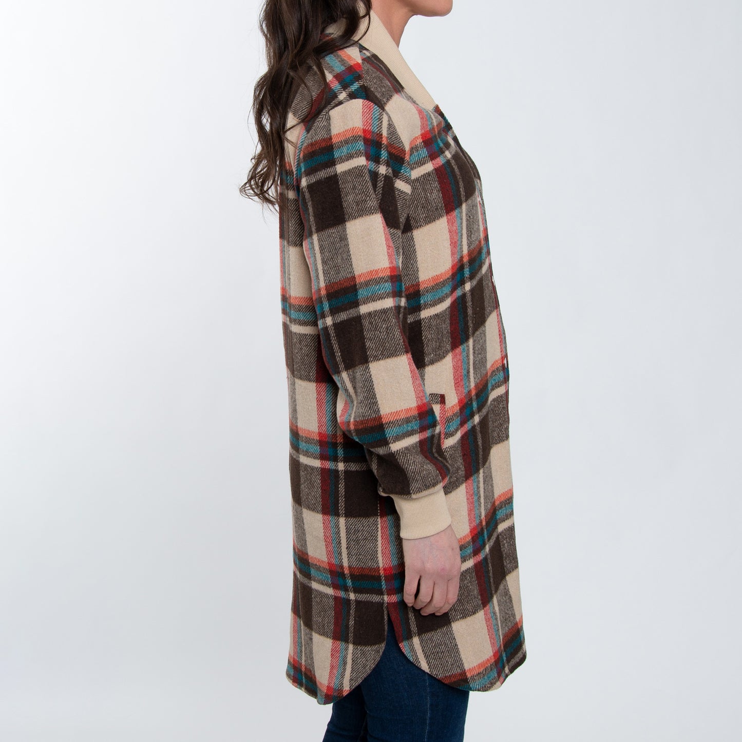 Arlo Long Sleeve Brushed Twill Button Up Long Plaid Shacket