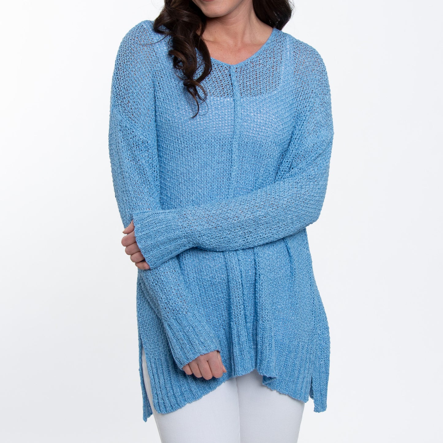 Ellery One Size Crochet Long Dolman Sleeve Sweater