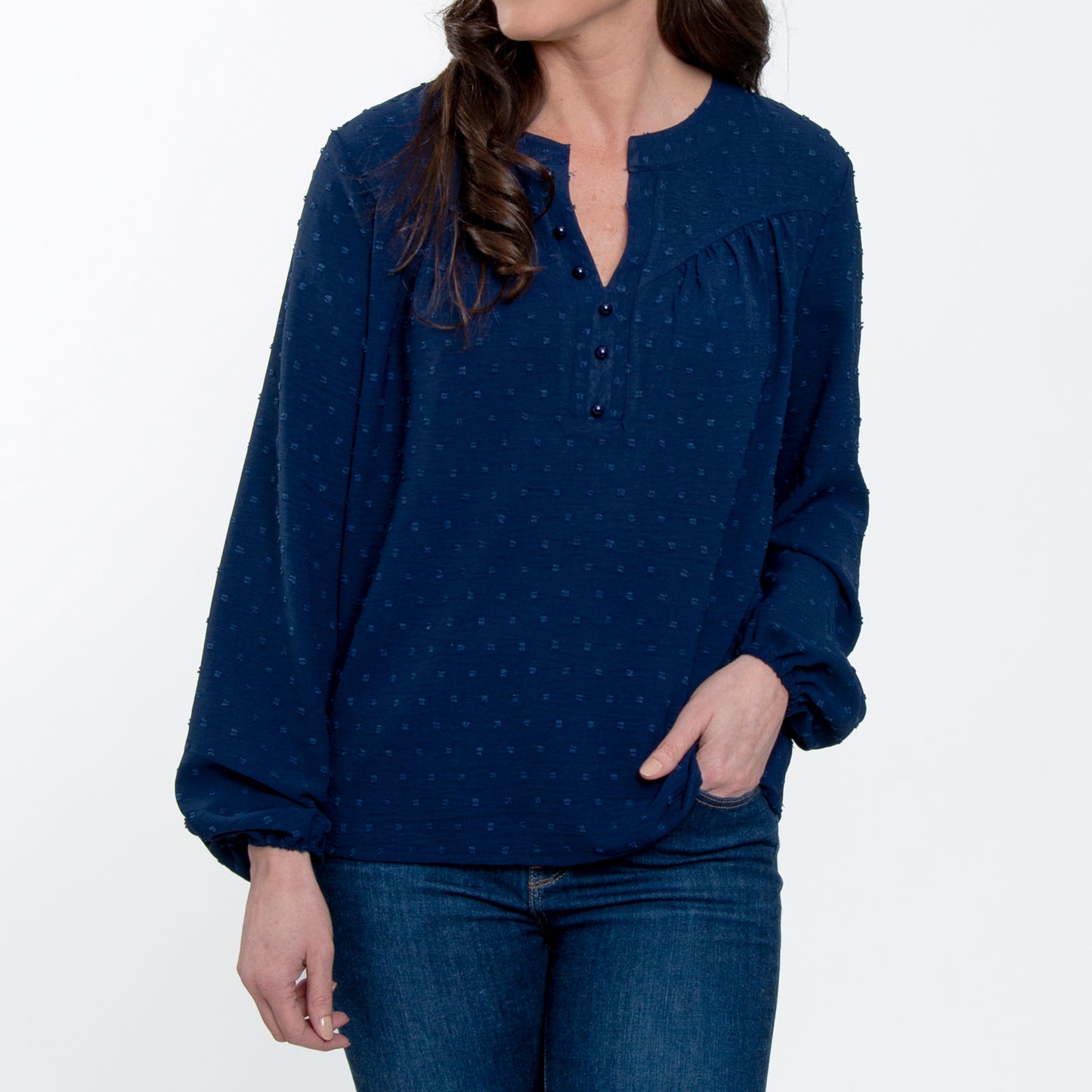 Perrie Swiss Dot Long Sleeve Peasant Blouse