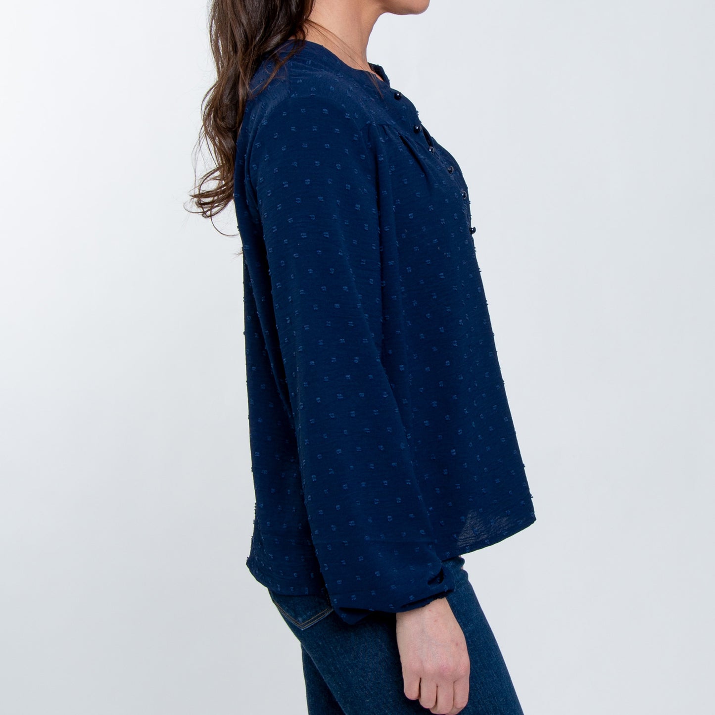 Perrie Swiss Dot Long Sleeve Peasant Blouse