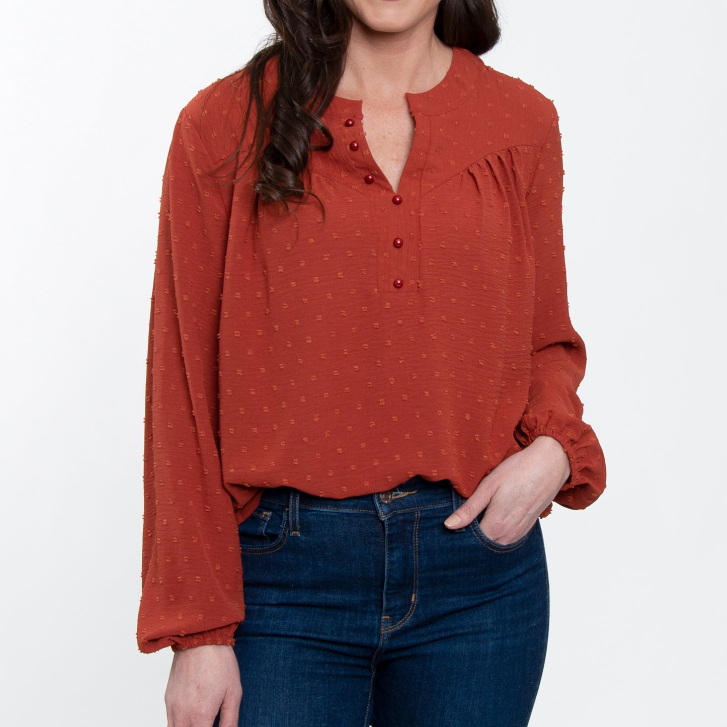 Perrie Swiss Dot Long Sleeve Peasant Blouse