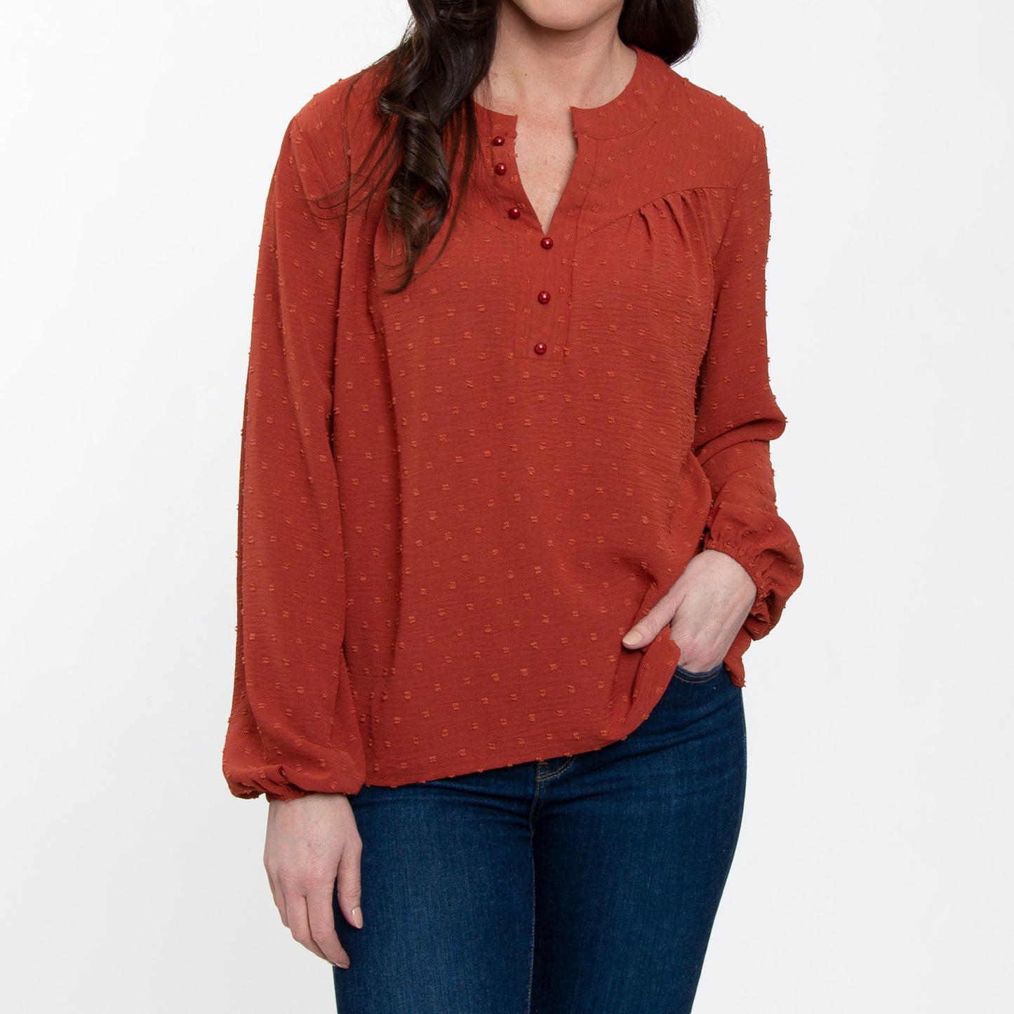 Perrie Swiss Dot Long Sleeve Peasant Blouse