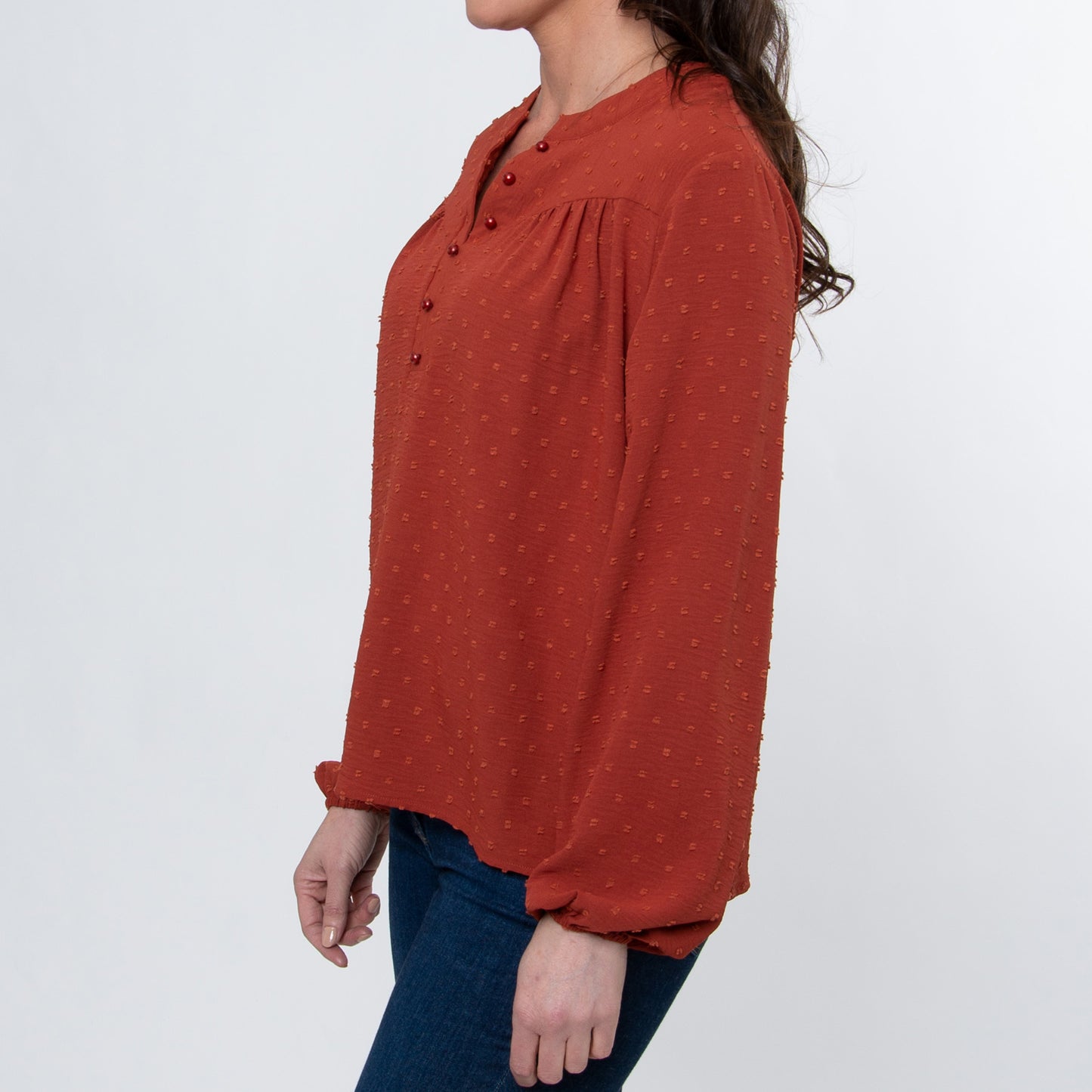 Perrie Swiss Dot Long Sleeve Peasant Blouse