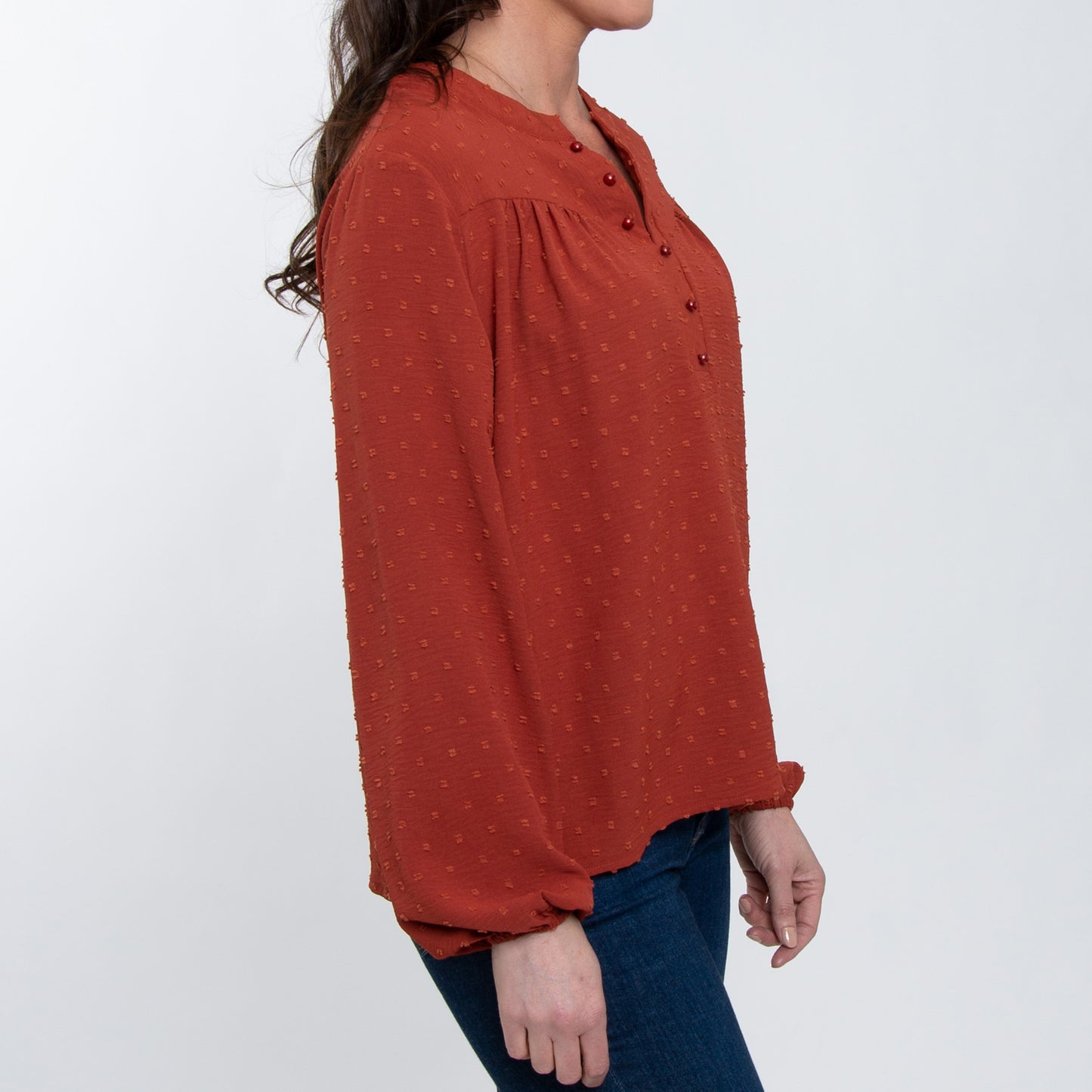 Perrie Swiss Dot Long Sleeve Peasant Blouse
