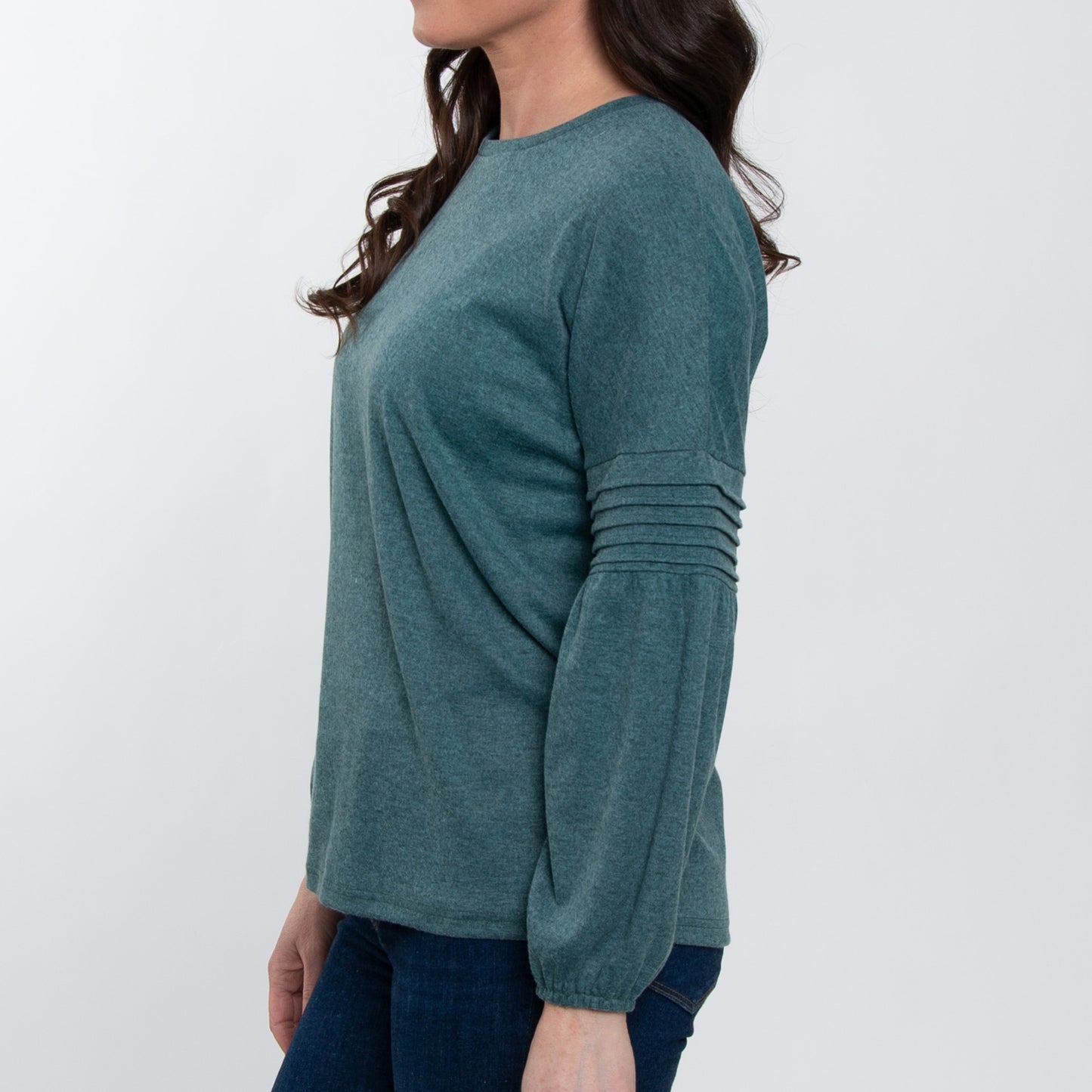 Carson Pleated Bishop Long Sleeve Crew Neck Sweater