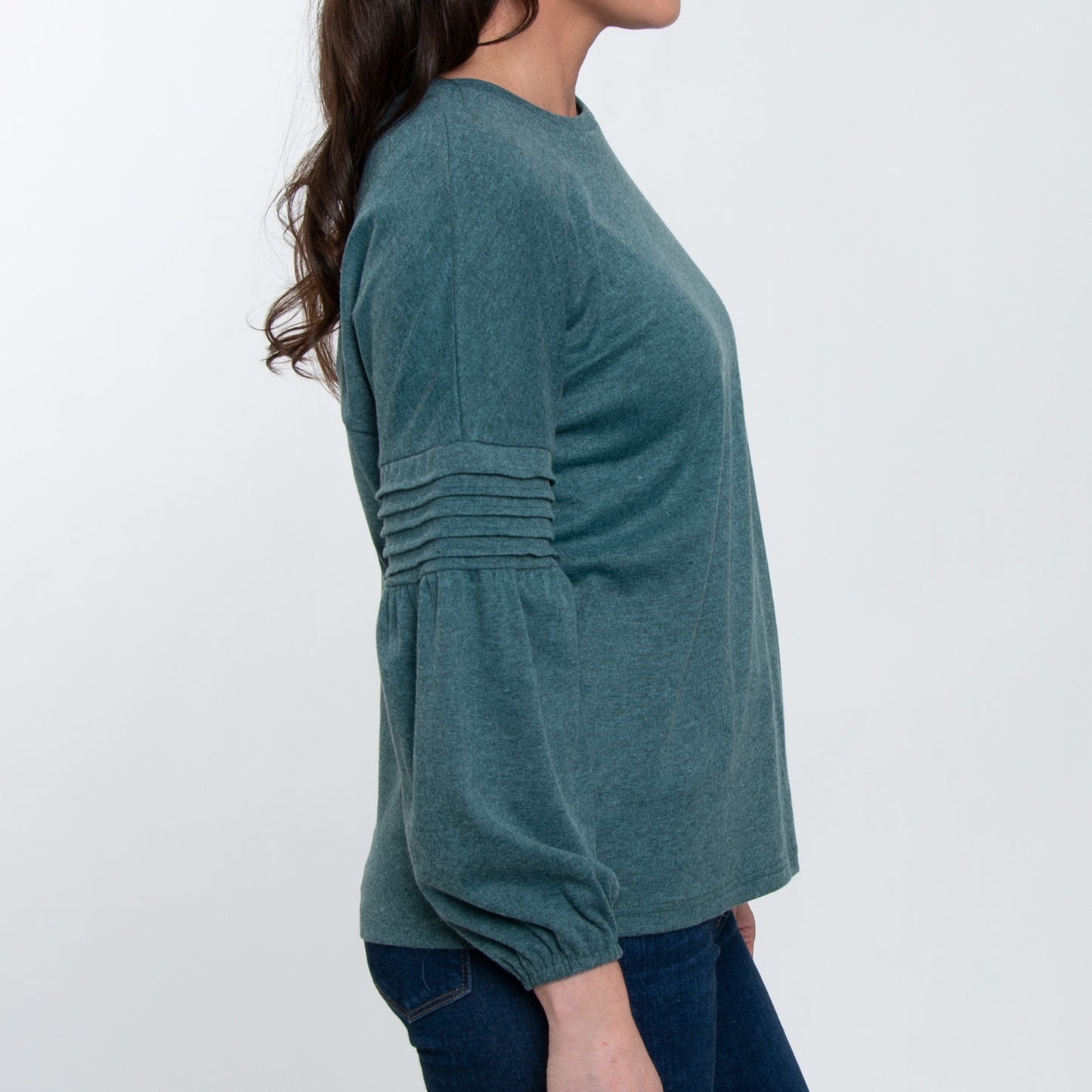 Carson Pleated Bishop Long Sleeve Crew Neck Sweater