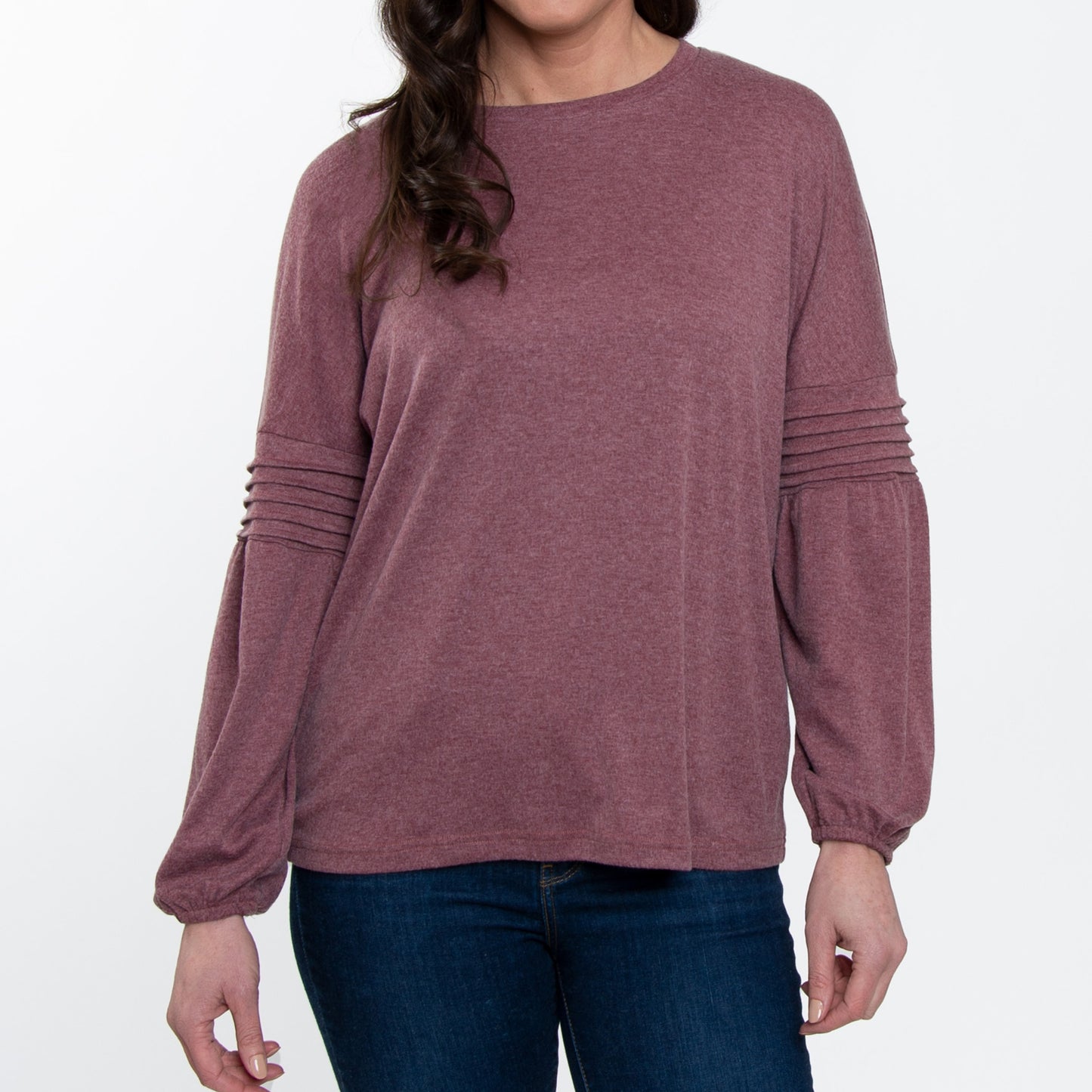 Carson Pleated Bishop Long Sleeve Crew Neck Sweater