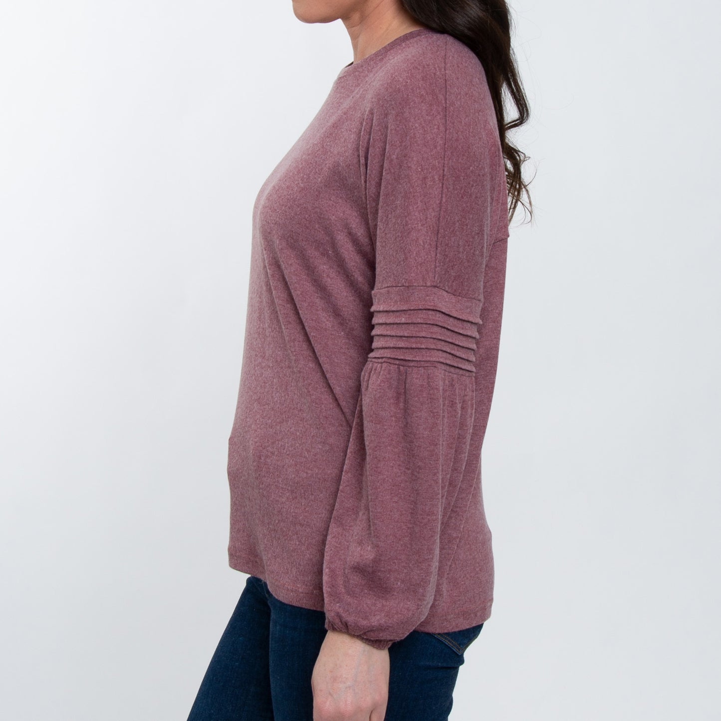 Carson Pleated Bishop Long Sleeve Crew Neck Sweater
