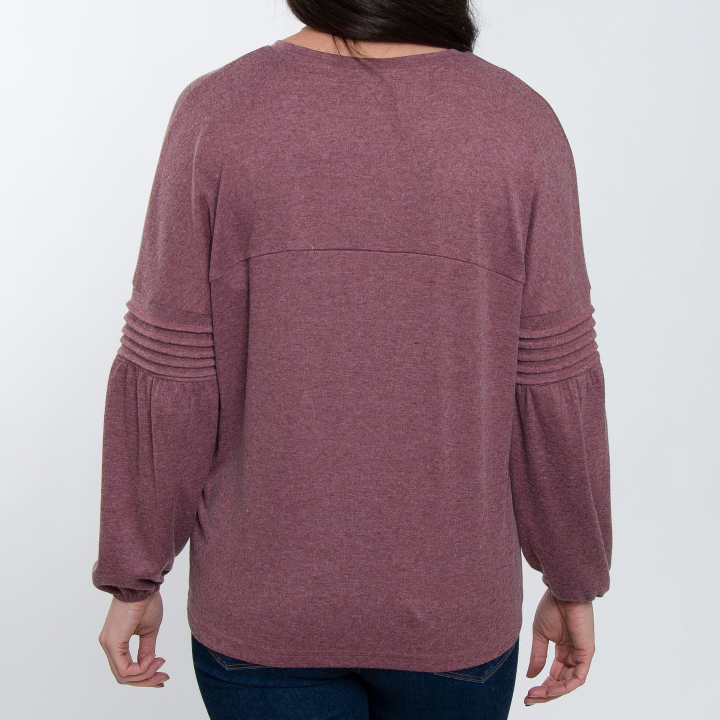 Carson Pleated Bishop Long Sleeve Crew Neck Sweater