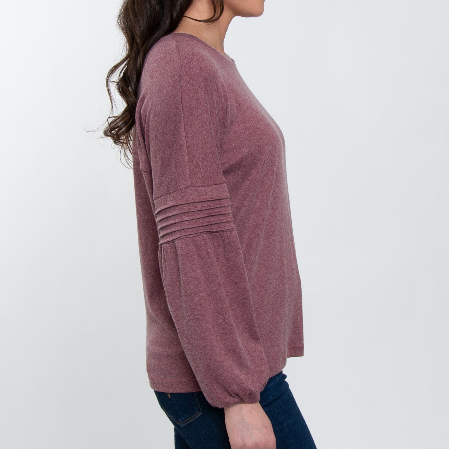 Carson Pleated Bishop Long Sleeve Crew Neck Sweater