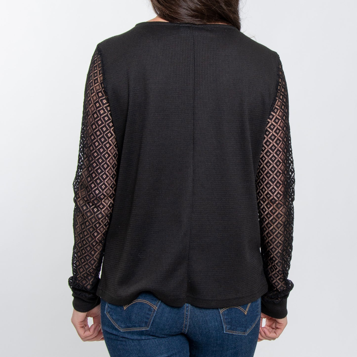 Dru Lace Long Sleeve Thermal V-Neck Sweater