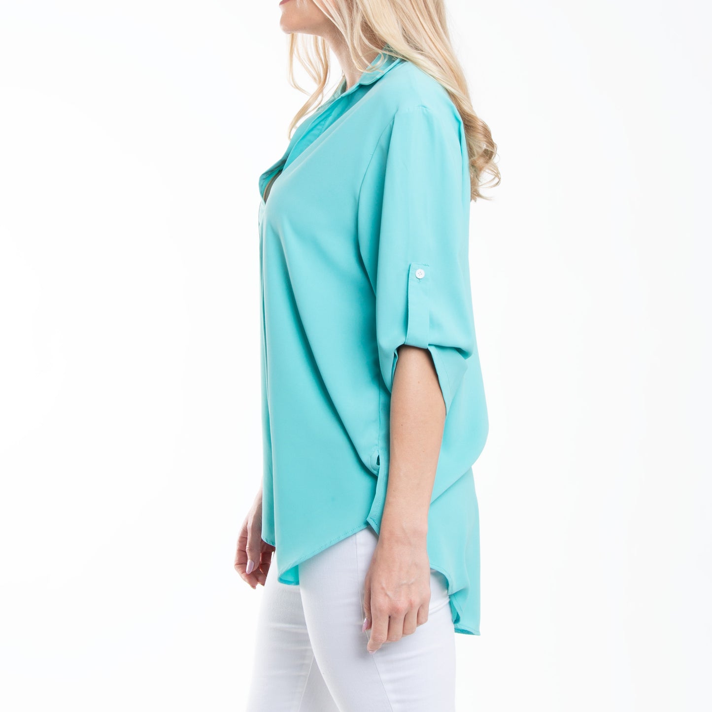 Amaris Collared Relaxed Fit Half Sleeve V-Neck Blouse
