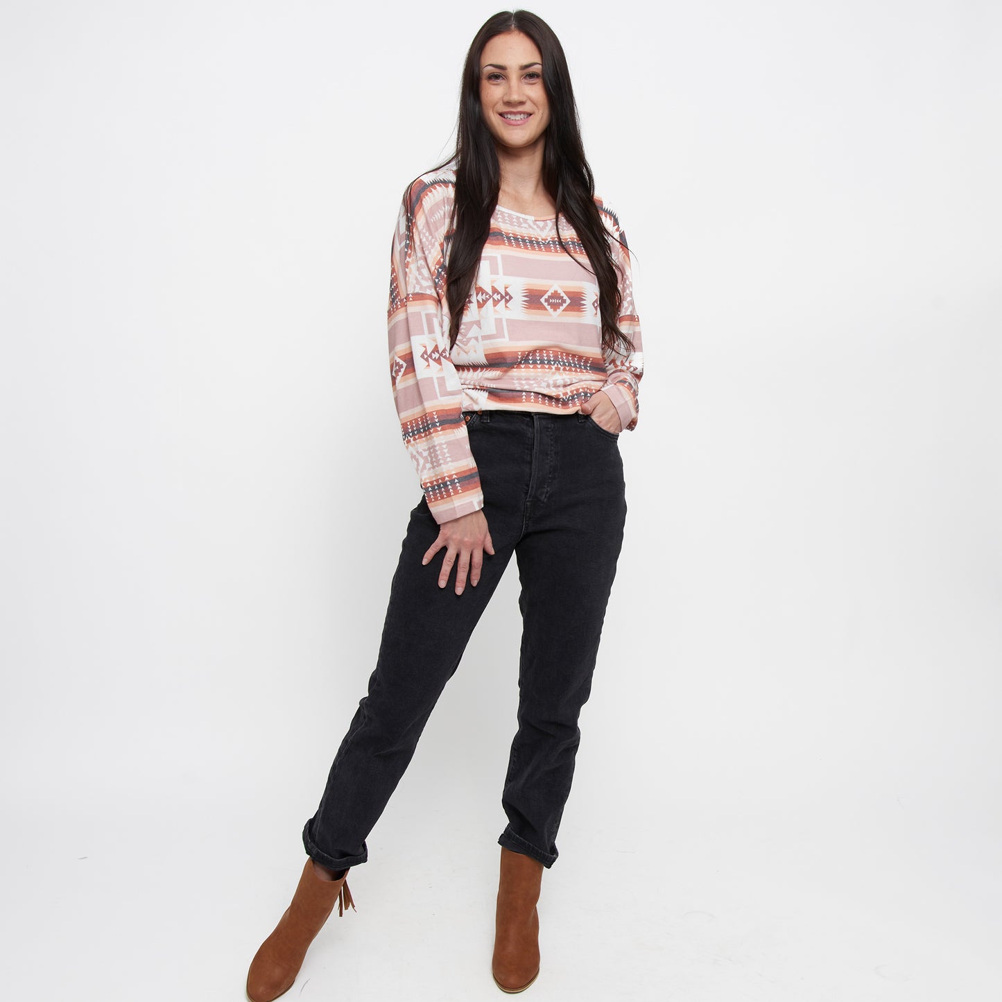 Cohen Long Sleeve Scoop Neck Drop Shoulder Top