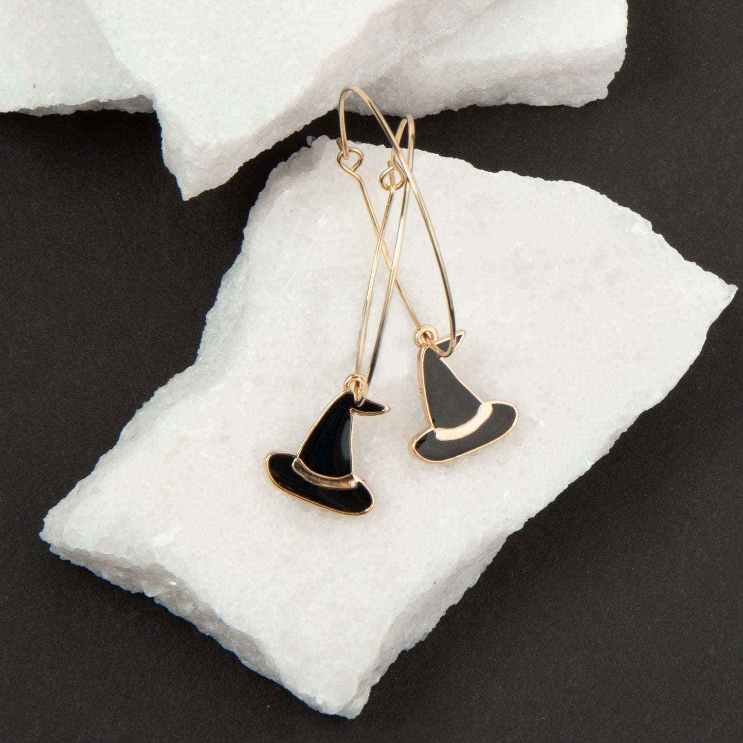 Halloween Witch Hat Charm Hoop Earrings