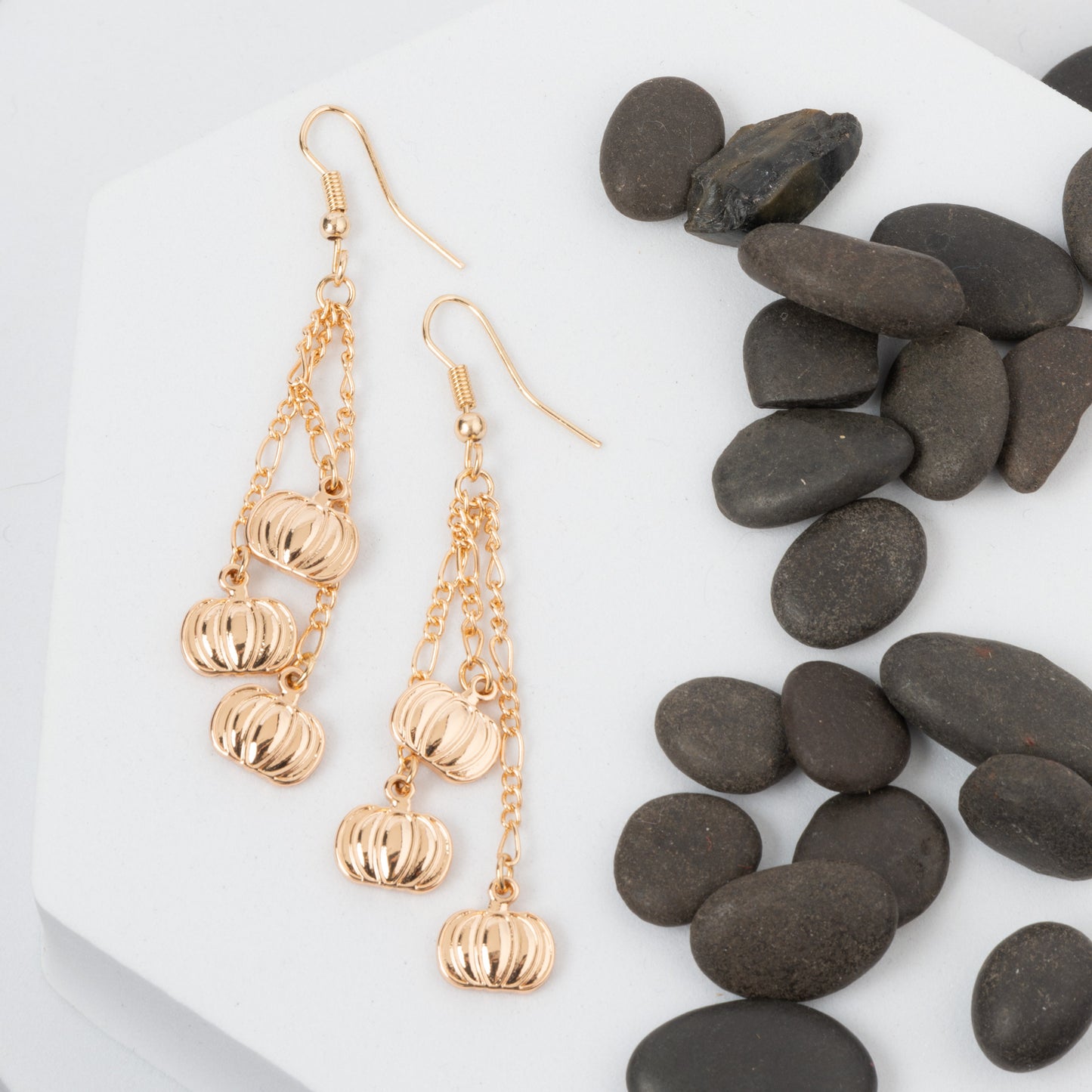 Halloween Gold Pumpkin Charm Chandelier Earrings
