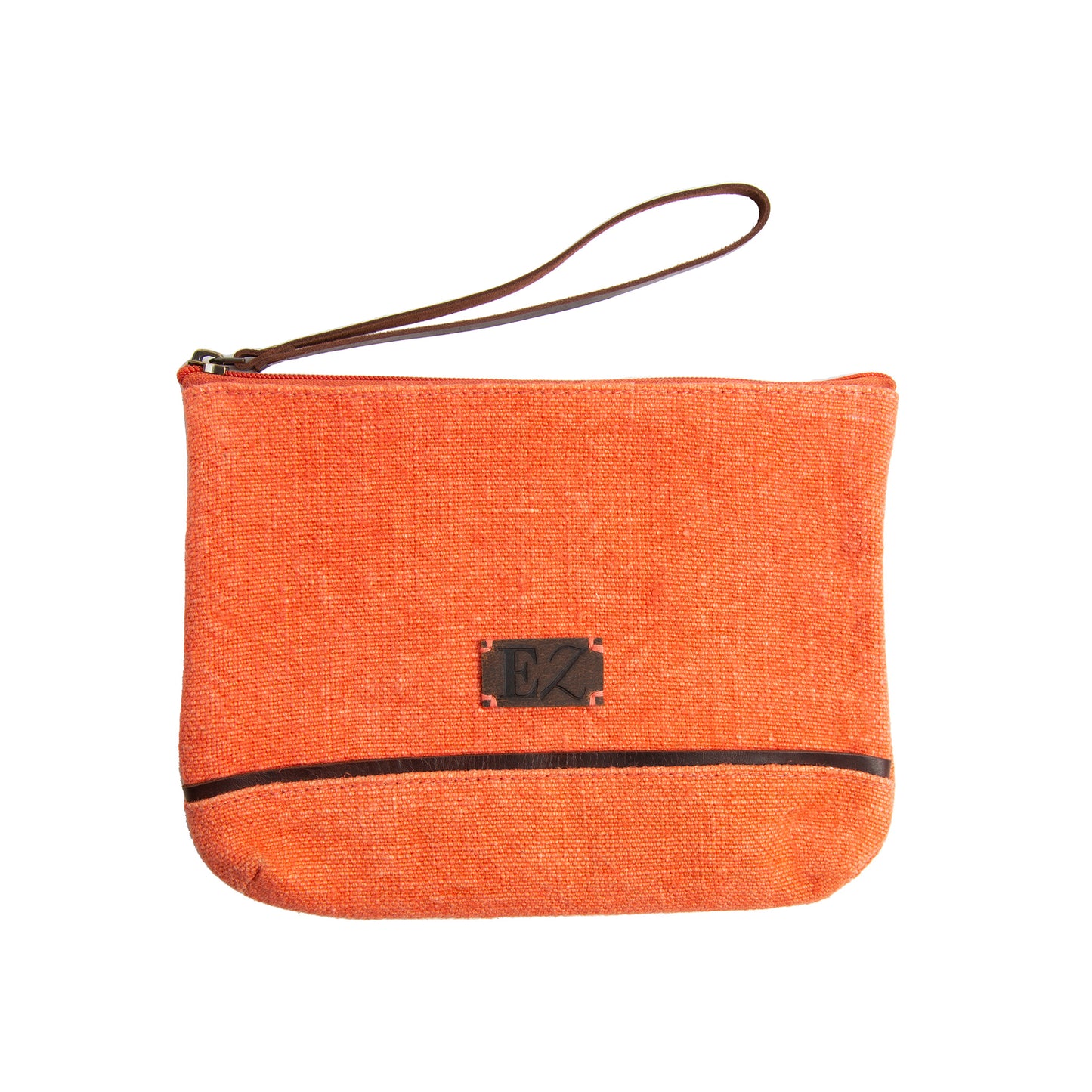 Zyla Jute Leather Handled Zip Closure Clutch Purse