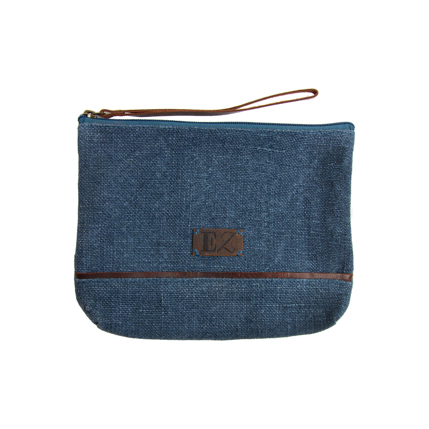 Zyla Jute Leather Handled Zip Closure Clutch Purse