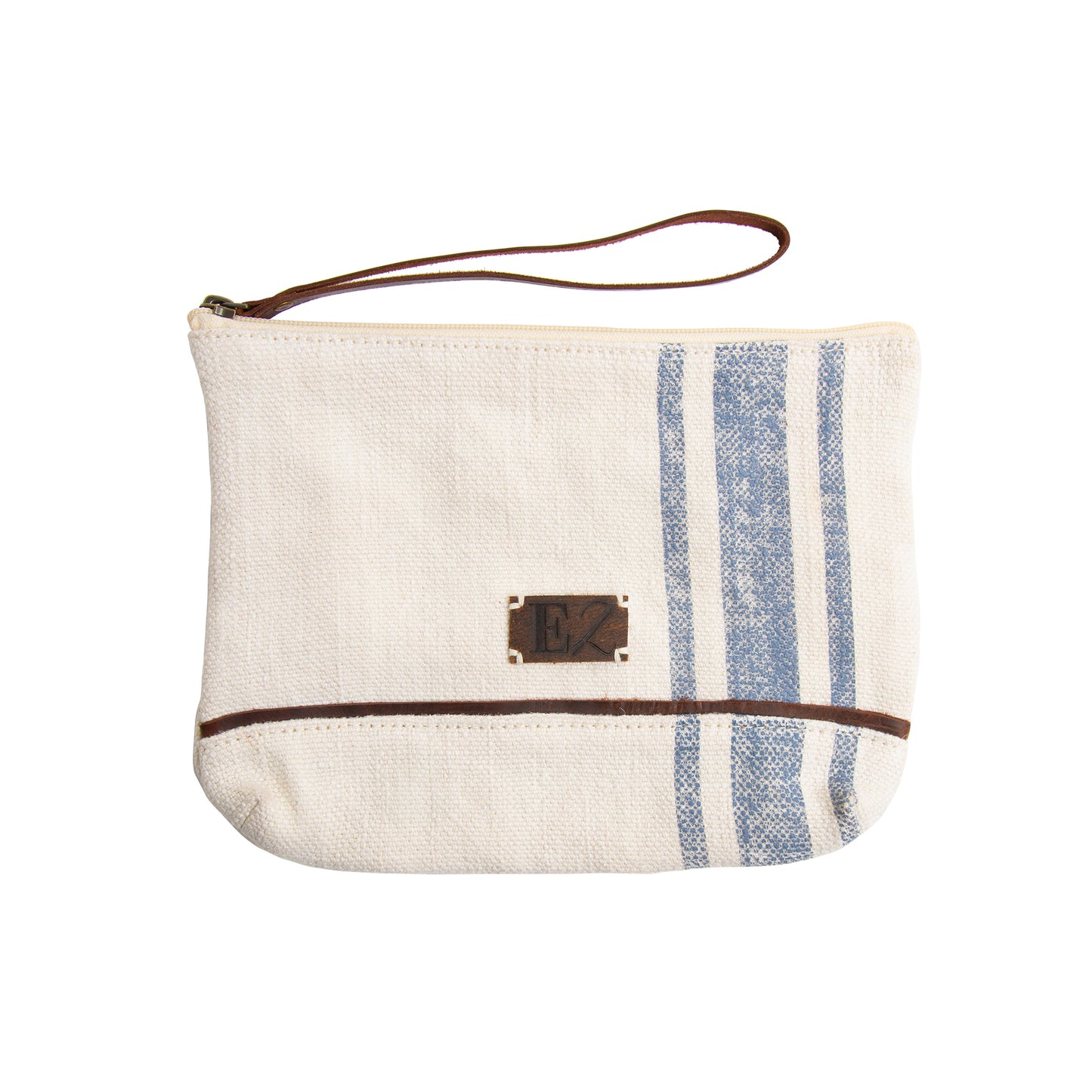 Zyla Jute Leather Handled Zip Closure Clutch Purse