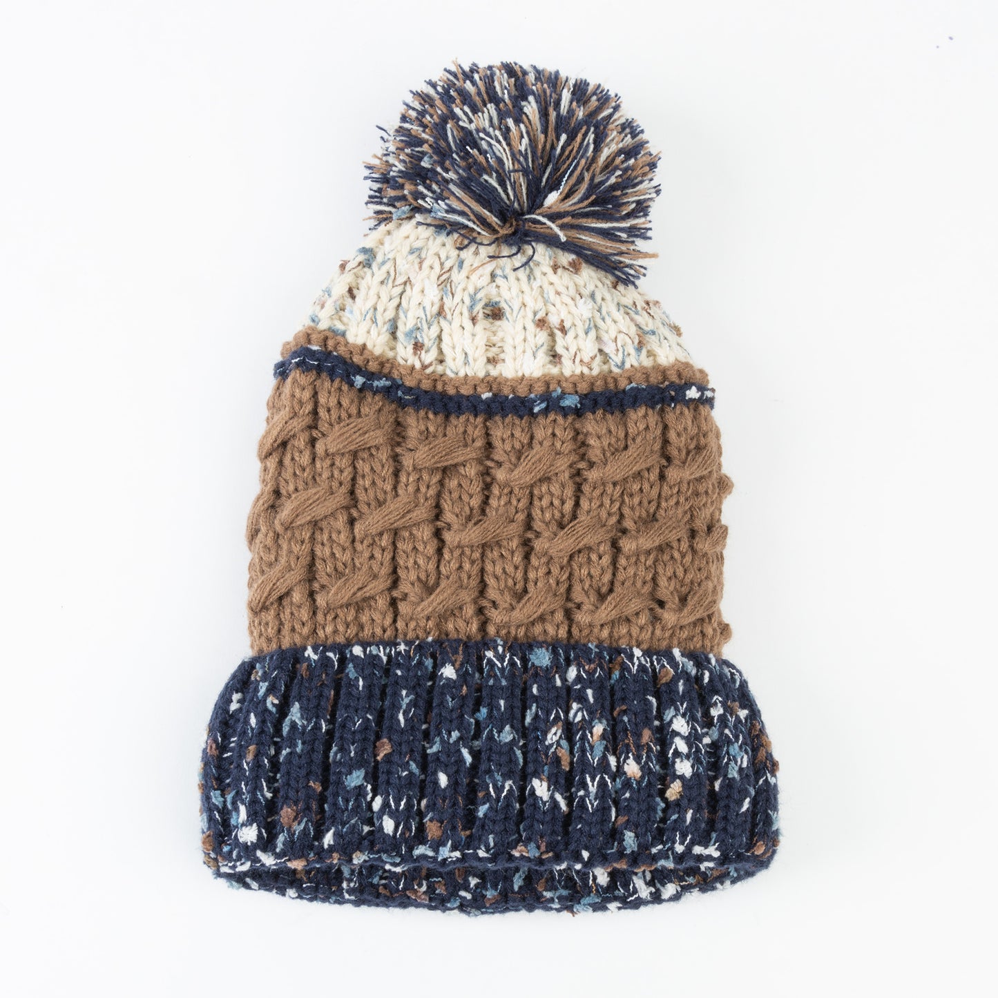 Bristol Striped Knit Pom Fleece Lined Beanie