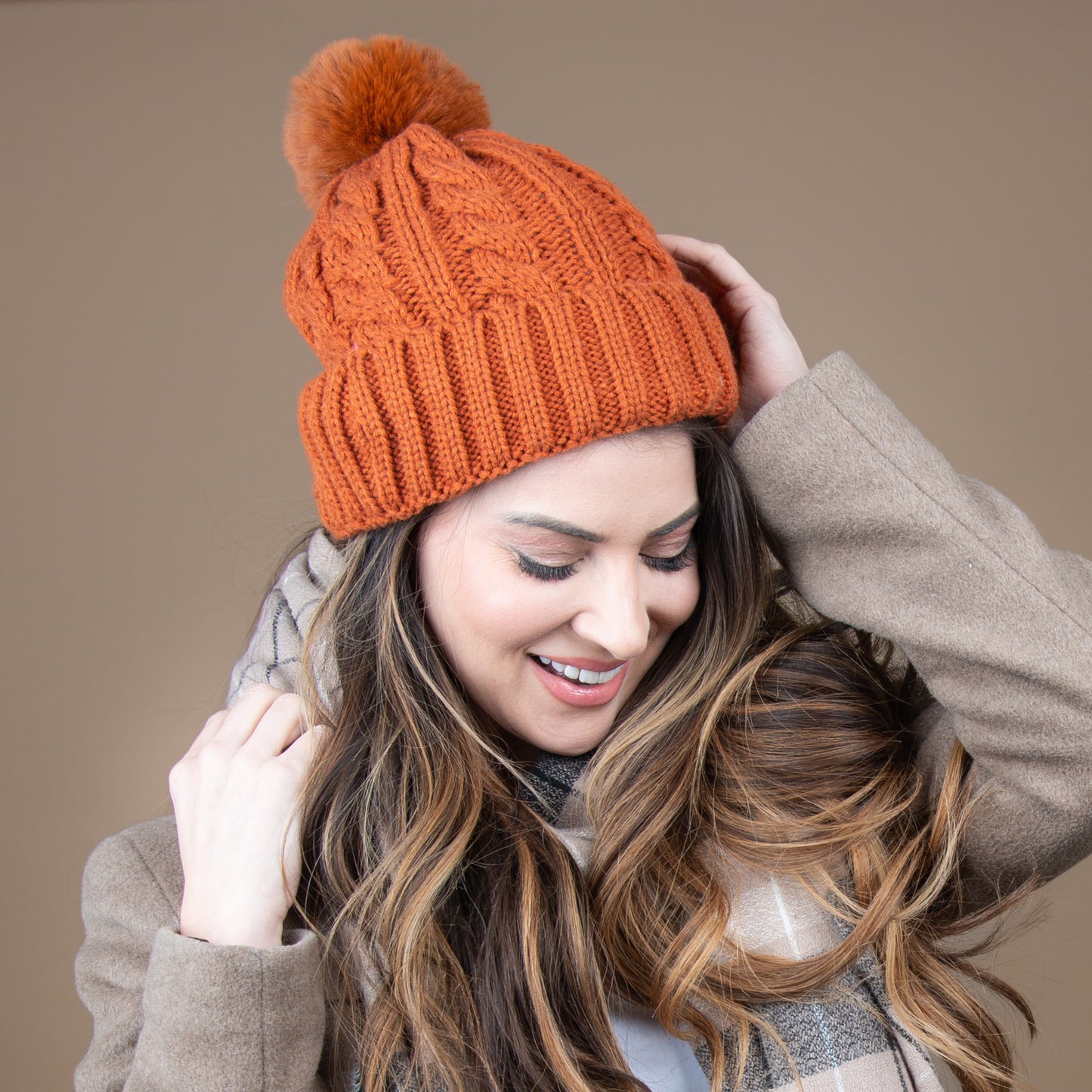 Sierra Cable Knit Pom Lined Beanie Hat