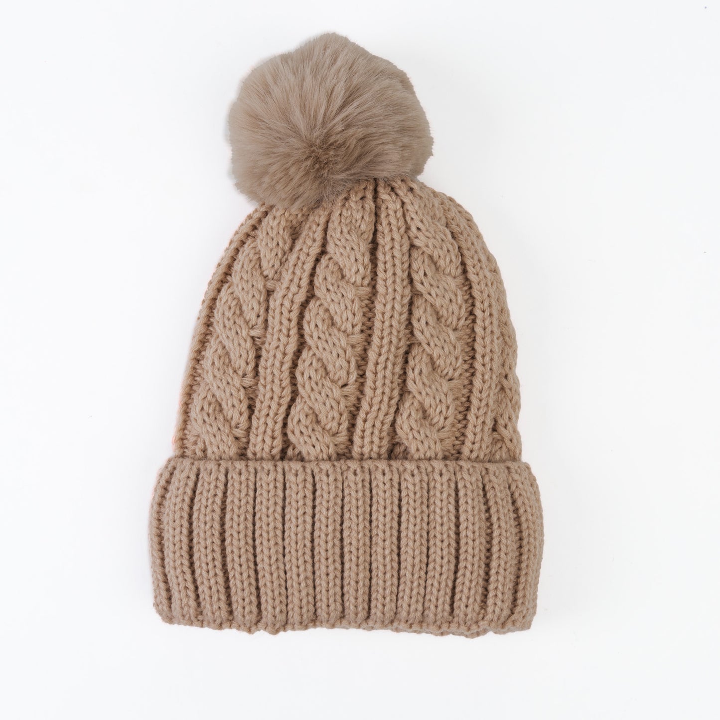 Sierra Cable Knit Pom Lined Beanie Hat
